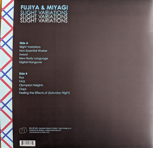 Image of Back Cover of 0234180E: LP - FUJIYA & MIYAGI, Slight Variations (Impossible Objects of Desire; OBJ009, UK 2022, Inner, Limited 180g Blue Vinyl includes download code.)   NEW/NEW