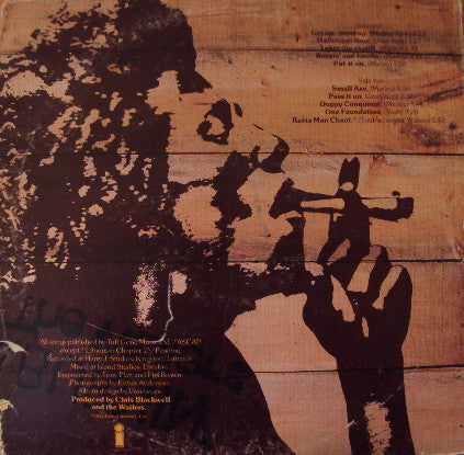 Image of Back Cover of 1914079C: LP - THE WAILERS, Burnin' (Island Pink Rim; ILPS 9256, UK 1973, Gatefold, Inner) Light Marks only.  VG/G+