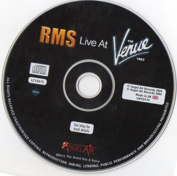 Image of Label Cover of 4233345E: CD - RMS, Live At The Venue 1982 (Angel Air Records; SJPCD174, UK 2004, Jewel Case, Booklet)   VG+/VG+