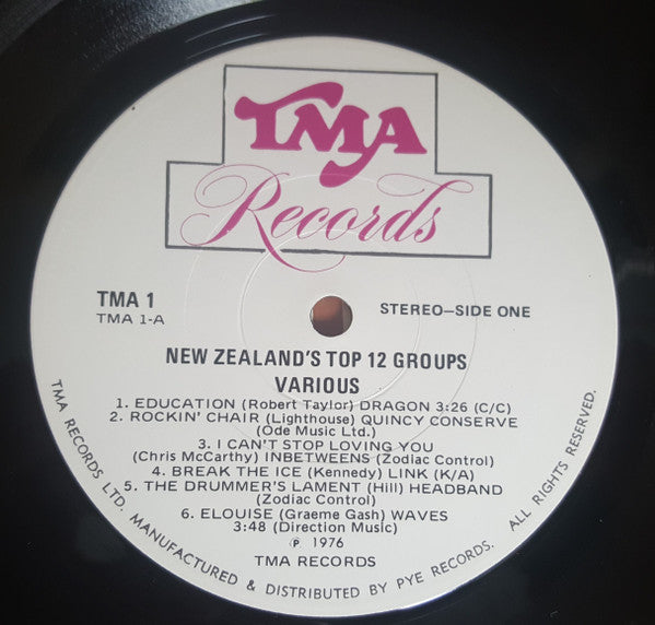 Image of Label Cover of 4323121E: LP - VARIOUS ARTISTS, New Zealand's Top 12 Groups (TMA Records; TMA 1, New Zealand 1976) Writing On Front And Rear Sleeve  VG/VG