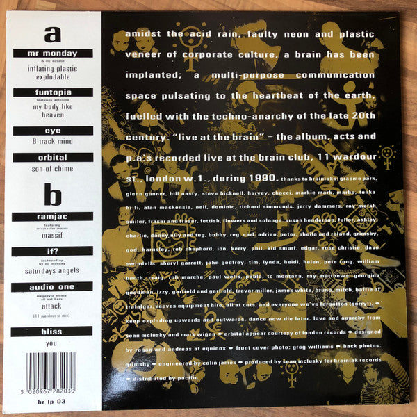 Image of Back Cover of LP - VG+/VG+ - VARIOUS, Live At The Brain (Brainiak Records; br lp 03, UK 1990, Picture Sleeve), ,  - 1926151E