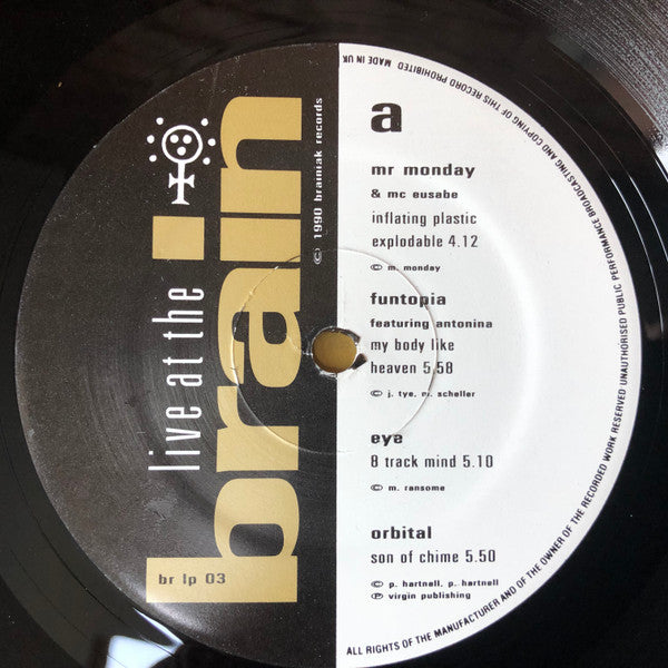 Image of Label Cover of LP - VG+/VG+ - VARIOUS, Live At The Brain (Brainiak Records; br lp 03, UK 1990, Picture Sleeve), ,  - 1926151E