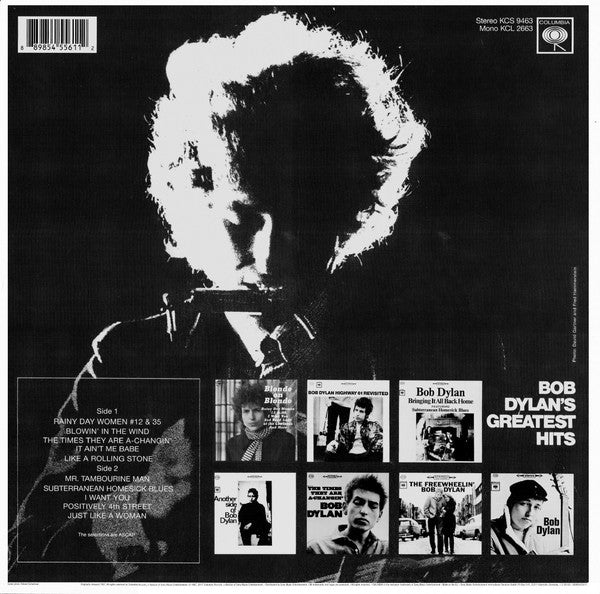 Image of Back Cover of LP - VG+/VG+ - BOB DYLAN, Bob Dylan's Greatest Hits (Columbia; KCS 9463, Europe 2017 Reissue, Poster, 180 Gram Vinyl), ,  - 2346001S