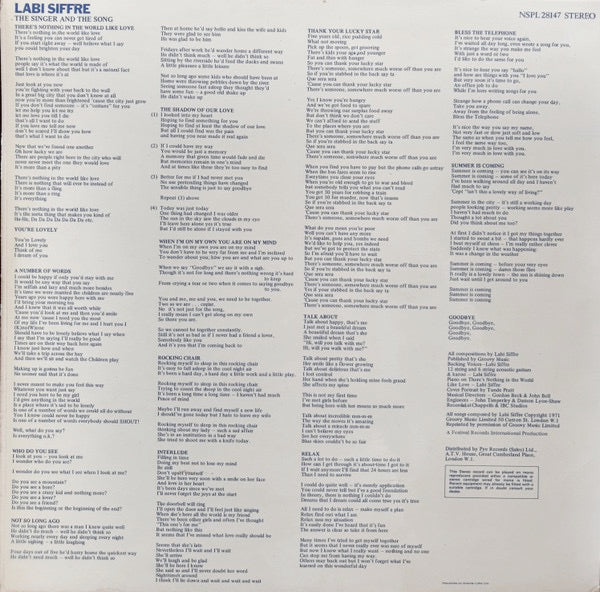 Image of Back Cover of LP - VG/VG+ - LABI SIFFRE, The Singer And The Song (Pye International; NSPL 28147, UK 1971, Laminated Gatefold Sleeve, Company Inner), Lightest of marks. Light wear to sleeve. with some creasing.,  - 4146113S