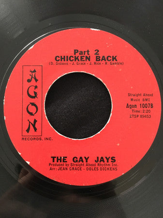 Image of Back Cover of 4423005E: 7" - THE GAY JAYS, Chicken Back Part 1 / Part 2 (Agon Records, Inc.; 1007, US )   /VG