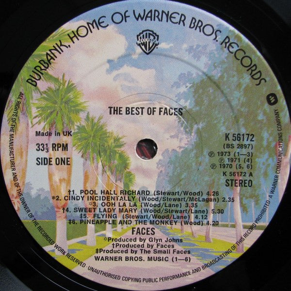 Image of Label Cover of LP - VG/G - FACES, Snakes And Ladders / The Best Of Faces (Warner Bros. Records Burbank Labels; K56172, UK 1976), Lots of light hairlines,  - 4116083C
