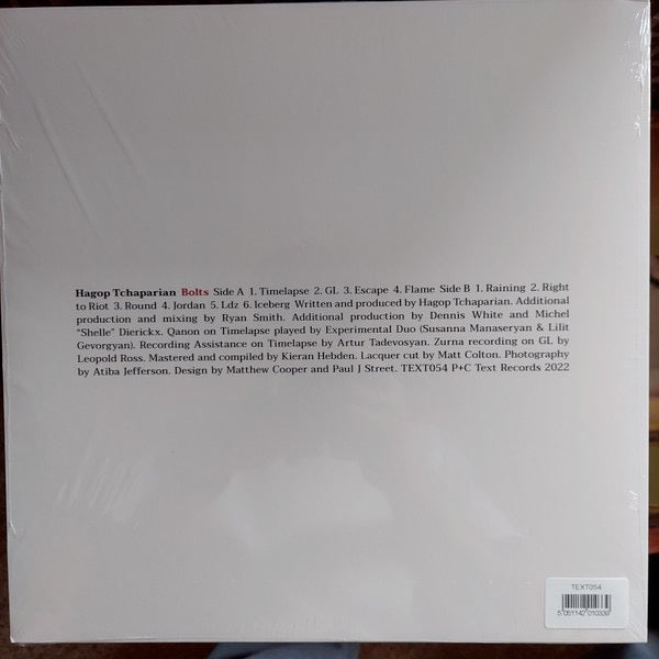 Image of Back Cover of 3625386E: LP - HAGOP TCHAPARIAN, Bolts (Text Records; TEXT054, UK 2022, Picture Sleeve, Inner) Still In Shrinkwrap  VG+/VG+