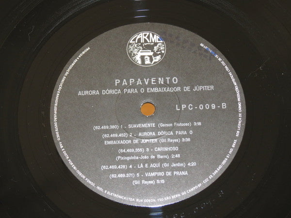 Image of Label Cover of 4423118E: LP - PAPAVENTO, Aurora D rica (Carmo; LPC-009, Brazil 1984, Embossed Sleeve) Some edge/ring wear.  VG/VG