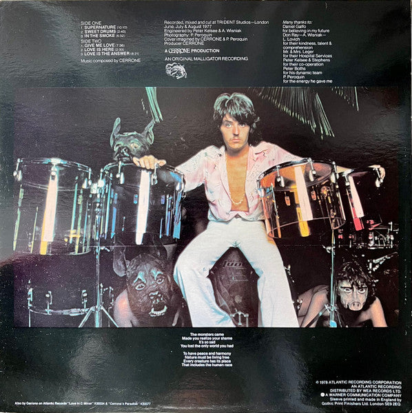 Image of Back Cover of LP - VG+/VG - CERRONE, Cerrone 3: Supernature (Atlantic; K 50431, UK 1978, Panache Music LTD), ,  - 3726124E