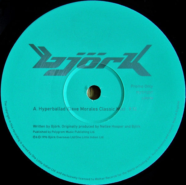 Image of Label Cover of 12" - VG/VG+ - BJORK, Hyperballad (Dave Morales / Todd Terry Mixes) (One Little Indian; 192TP12DT, UK 1996, Promo, Picture Sleeve), Edge and Ring Wear,  - 3846234S