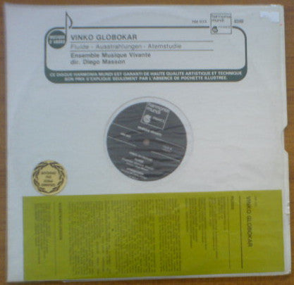 Image of Front Cover of 4543000S: LP - VINKO GLOBOKAR, Fluide   Ausstrahlungen   Atemstudie (Harmonia Mundi; HM 933, France , Company Sleeve) Green insert peeled off cover  G+/VG+