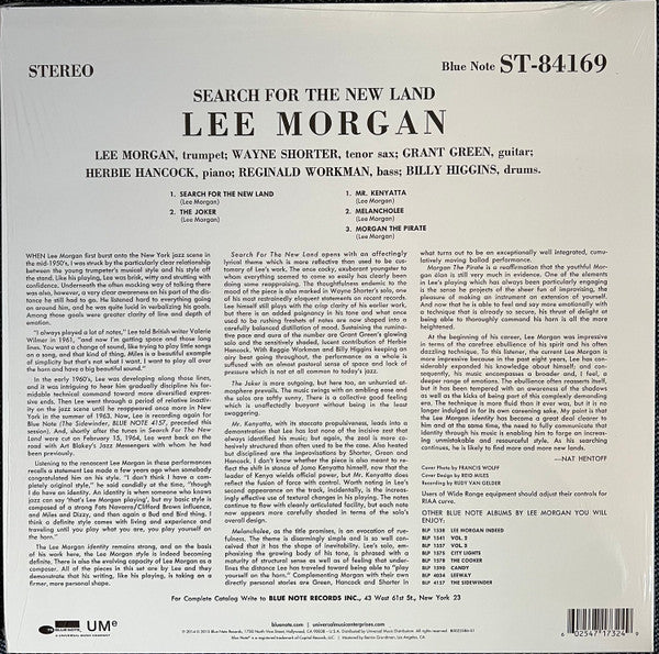 Image of Back Cover of LP - VG+/VG+ - LEE MORGAN, Search For The New Land (Blue Note; ST-84169, US 2015 Reissue, Picture Sleeve, Company Inner, Blue Note 75th Anniversary Edition, Remastered), ,  - 4146043S