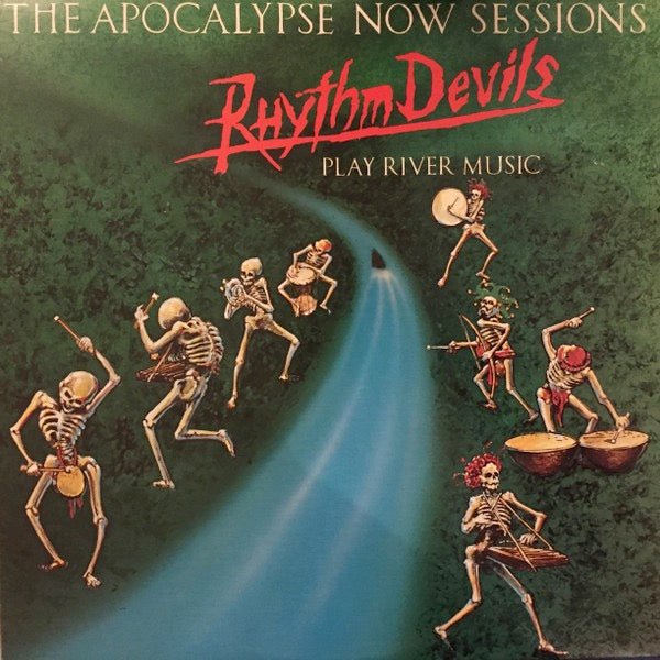 Image of Front Cover of LP - G+/VG - RHYTHM DEVILS, The Apocalypse Now Sessions (The Rhythm Devils Play River Music) (Passport Records; PB 9844, US 1980, Inner, No STERLING In Runout), Strong VG - light marks, edge & ring wear, sticker damage, promo noych cut opening edge, tears on Inner opening edge,  - 3546220S