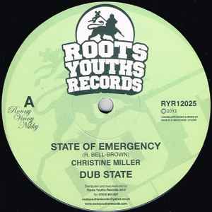 Image of Front Cover of 5145232S: 12" - CHRISTINE MILLER / THE DISCIPLES, State Of Emergency / War (Roots Youths Records; RYR12025, UK 2013, Plain sleeve)   /VG+