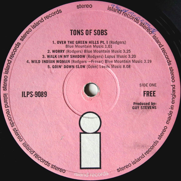 Image of Label Cover of LP - VG/VG - FREE, Tons of Sobs (Island Rough Pink/i logo; ILPS 9089, UK 1969 Reissue, Gatefold, 3rd Pressing), Edge and Ring Wear,  - 4326234E