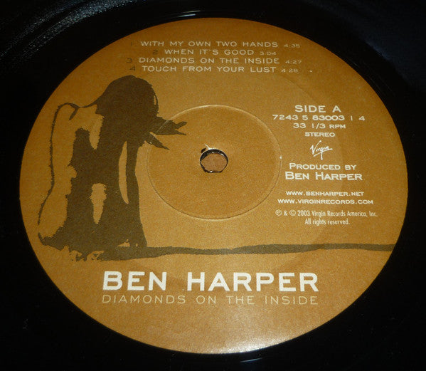 Image of Label Cover of 4523083E: 2xLP - BEN HARPER, Diamonds On The Inside (Virgin ; 7243 5 83003 1 4, US 2003, Gatefold) Still In Stickered Shrinkwrap Which Is Too Tight And Has Slightly warped The Sleeve, Spine Faded  VG/VG+