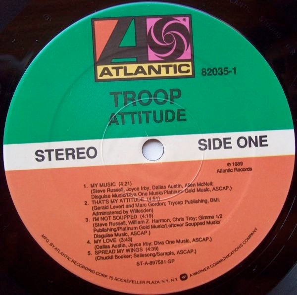 Image of Label Cover of LP - VG/VG - TROOP, Attitude (Atlantic; 82035-1, US 1989), Sleeve has stickered shrink on it, some wear along opening and corners. No company inner,  - 0816447C