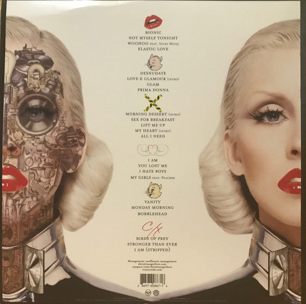 Image of Back Cover of 4543269S: 2xLP - CHRISTINA AGUILERA, Bionic (RCA; 88697-60867-1, US 2010, 2 Inserts, Deluxe Edition) Creases Edges From Tight Shrink Wrap, Opened From Sealed.  VG/EX