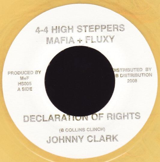 Image of Front Cover of 4715170C: 7" - JOHNNY CLARKE, Declaration Of Rights (4-4 High Steppers; HS005, UK 2008, Yellow Vinyl) Light Marks only.  /VG
