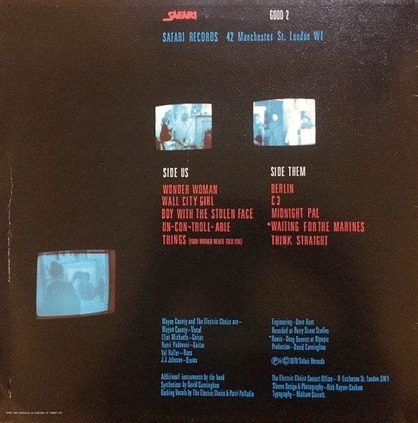 Image of Back Cover of 4224167E: LP - WAYNE COUNTY AND THE ELECTRIC CHAIRS, Things Your Mother Never Told You (Safari Records; GOOD 2, UK 1979, Textured Sleeve) Strong VG, Edge Wear  VG/VG