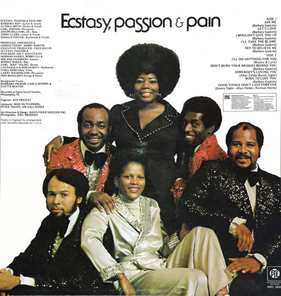 Image of Back Cover of 4623189E: LP - ECSTASY, PASSION & PAIN, Ecstasy Passion And Pain (Pye International; NSPL 28204, UK 1974) Spine damage. Light marks on record.  VG/G+