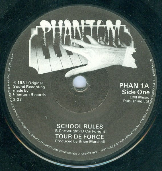 Image of Front Cover of 4623297E: 7" - TOUR DE FORCE, School Rules / You Won't Talk (Phantom; PHAN 1, UK 1981, No Picture Sleeve, Deirdre Cartwright Of Rockschool Fame)   /G+