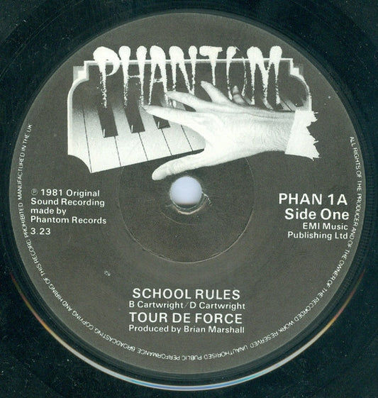 Image of Front Cover of 4623297E: 7" - TOUR DE FORCE, School Rules / You Won't Talk (Phantom; PHAN 1, UK 1981, No Picture Sleeve, Deirdre Cartwright Of Rockschool Fame)   /G+