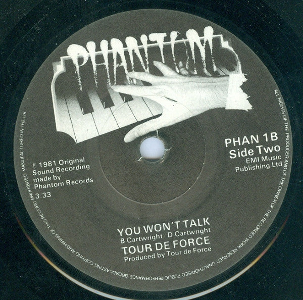 Image of Back Cover of 4623297E: 7" - TOUR DE FORCE, School Rules / You Won't Talk (Phantom; PHAN 1, UK 1981, No Picture Sleeve, Deirdre Cartwright Of Rockschool Fame)   /G+