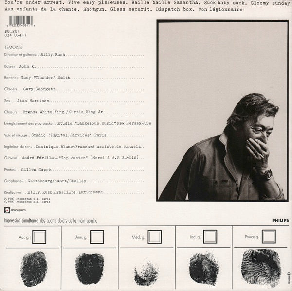 Image of Back Cover of 3345348S: LP - SERGE GAINSBOURG, You're Under Arrest (Philips; 834 034-1, France 1987, Inner) stickers on lower back cover  VG/VG+