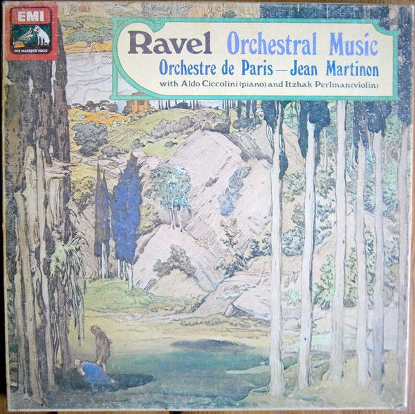 Image of Front Cover of 4623234E: LP - JEAN MARTINON, ORCHESTRE DE PARIS, ALDO CICCOLINI, ITZHAK PERLMAN, Ravel: Orchestral Music (HMV Red, Large Semi-Circular Nipper Image; SLS 5016, UK 1975, Quadraphonic)   VG+/VG+