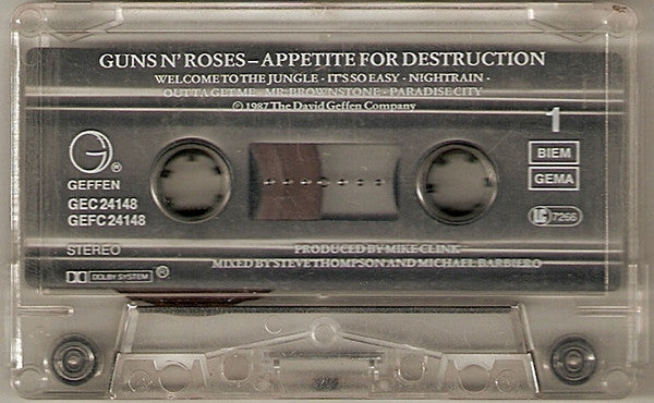 Image of Label Cover of Cassette - VG+/VG+ - GUNS N' ROSES, Appetite For Destruction (Geffen Records; GEC 24148, Europe 1991 Reissue), ,  - 2636051E