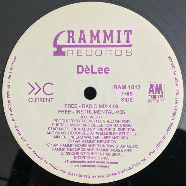 Image of Back Cover of 4623363E: LP - D LEE, Free (Rammit Records; RAM 1012, Canada 1991, Stickered Plain Sleeve)   VG+/VG+