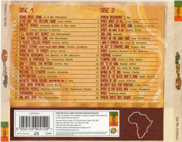 Image of Back Cover of 2915476C: 2xCD - VARIOUS, A Place Called Africa - Songs Of The Lost Tribe (Trojan Records; TJDDD041, UK & Europe 2002, Card Slipcase with Jewel Case inside)   VG+/VG+