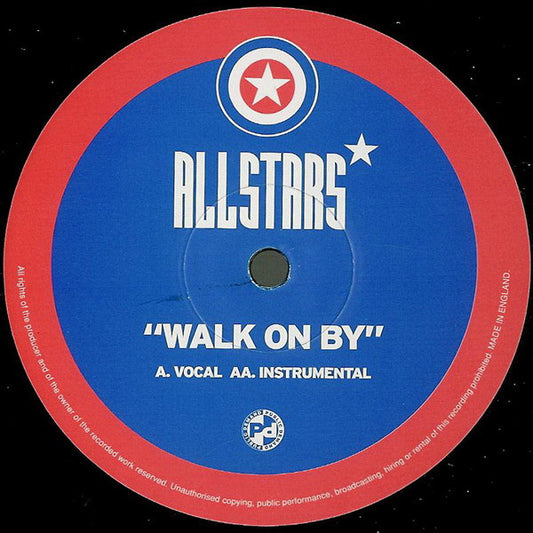 Image of Front Cover of 12" - /VG - ALLSTARS, Walk On By (Vocal / Instrumental) (Allstars; BOD 001, UK 1999, Plain Sleeve), light marks only,  - 2146110S