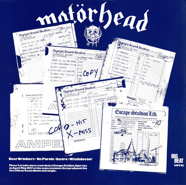 Image of Back Cover of 12" - VG/VG+ - MOTORHEAD, Beer Drinkers EP (Big Beat; SWT61, UK 1980, Blue Vinyl), Ring Wear, Slight Warp Which Does Not Affect Play,  - 1226228E