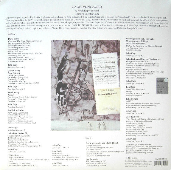 Image of Back Cover of 4544280S: LP - VARIOUS, Caged/Uncaged - A Rock/Experimental Homage To John Cage (Get Back; GET 5301, Italy 2000, Gatefold) Light marks only.Slight water damaged sleeve.   VG/VG