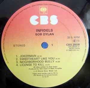 Image of Label Cover of LP - VG/VG - BOB DYLAN, Infidels (CBS; CBS 25539, UK 1983, Inner), ,  - 0926295E