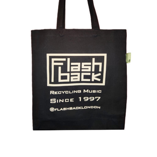 Image of Front Cover of 0900000E: Accessories - FLASHBACK HEAVY COTTON RECORD BAG, White Logo On Navy Blue Bag (, UK , Recycled Cotton, Gusseted, Fits Approx 30 Records)   NEW/NEW