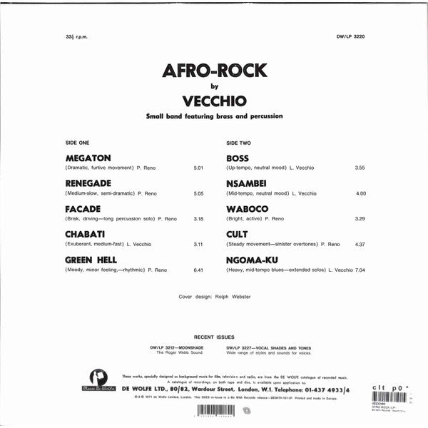 Image of Back Cover of 4713269C: LP - VECCHIO, Afro-Rock (Be With Records; BEWITH151LP, Europe 2023 Reissue)   NEW/NEW