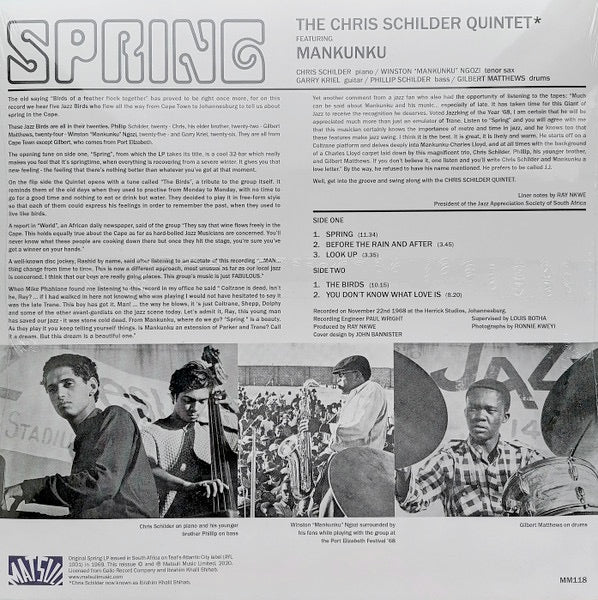 Image of Back Cover of 4244134S: LP - THE IBRAHIM KHALIL SHIHAB QUINTET FEATURING MANKUNKU, Spring (Matsuli Music; MM118, UK 2020 Reissue, Inner) Light marks only.   VG+/VG