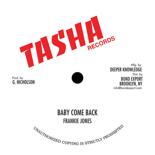 Image of Front Cover of 4713369C: 10" - FRANKIE JONES / STEVE KNIGHT / MICHAEL PALMER, Baby Come Back / Feel Like Dancing / Jah Is On My Mind (Tasha Records; DKR-219, US 2017)   /VG+