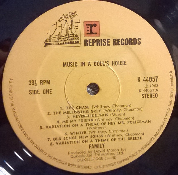 Image of Label Cover of LP - VG/VG - FAMILY, Music In A Doll's House (Reprise Records; K 44057, UK 1970s Reissue, Laminated Sleeve, No W log on Rim Text. No "Made in UK" above "33 rpm" nor "v" below "stereo"), Hairlines. Edge wear, laminate creasing.,  - 2246248S