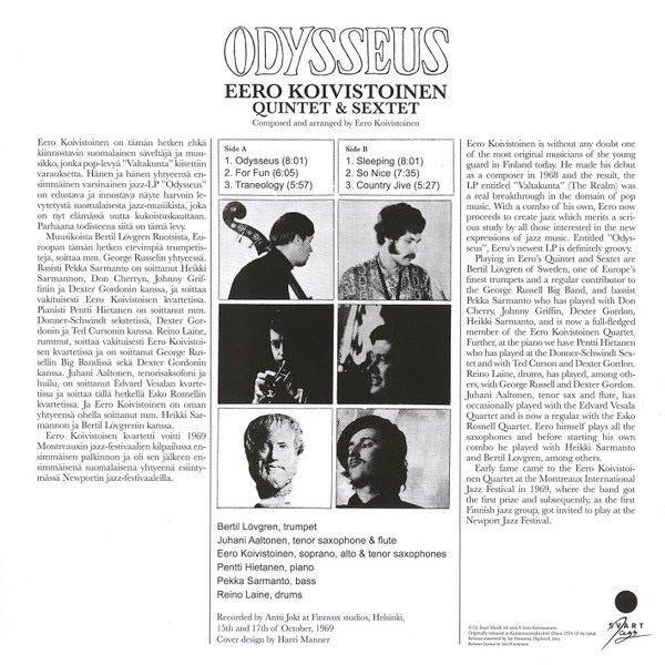 Image of Back Cover of 4833077E: LP - EERO KOIVISTOINEN KVINTETTI & SEKSTETTI, Odysseus (Svart Records; SVR448re, Finland 2023 Reissue, Insert, Remastered)   NEW/NEW