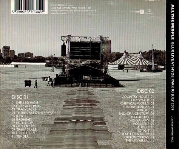 Image of Back Cover of 2xCD - M/M - BLUR, All The People (Blur Live At Hyde Park 03 July 2009) (Parlophone; 5099968793425, UK & Europe 2009, Triple Digipak), SEALED,  - 1336428E