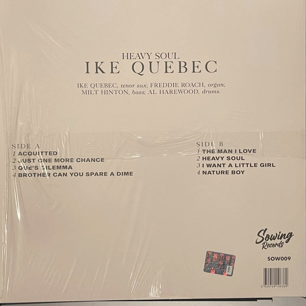 Image of Back Cover of 4713550C: LP - IKE QUEBEC, Heavy Soul (Sowing Records; SOW009LP, Europe 2021, Clear Vinyl)   NEW/NEW