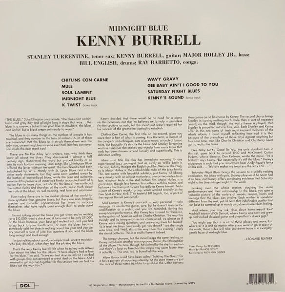 Image of Back Cover of 4154159S: LP - KENNY BURRELL, Midnight Blue (DOL; DOL881HG, Europe 2022, Gatefold, 180 Gram Vinyl)   NEW/NEW