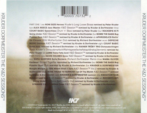 Image of Back Cover of 2xCD - G+/VG - KRUDER DORFMEISTER, The K&D Sessions  (!K7; !K7073CD, Germany 1998, Double Digipak, Booklet), Shelf Wear,  - 1216437C