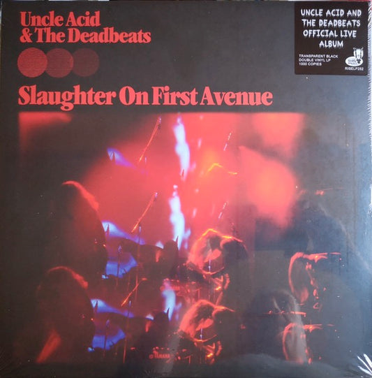 Image of Front Cover of 4713529C: 2xLP - UNCLE ACID & THE DEADBEATS, Slaughter On First Avenue (Rise Above Records; RISELP252, UK 2023, Gatefold, Transparent Black Vinyl)   NEW/NEW