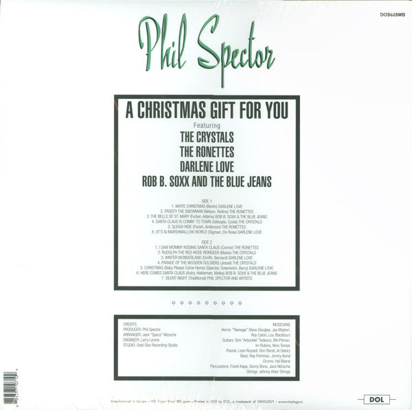 Image of Back Cover of LP - NEW/NEW - PHIL SPECTOR VARIOUS, The Phil Spector Christmas Album (A Christmas Gift For You) (DOL; DOS628MB, Europe 2023 Reissue, Die-Cut Sleeve, 180 Gram Green Vinyl, Mono), ,  - 4316525C