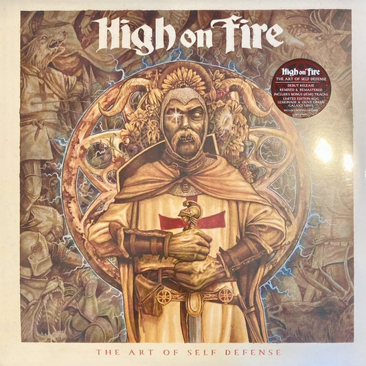 Image of Front Cover of 0914384C: 2xLP - HIGH ON FIRE, The Art Of Self Defense (MNRK Heavy; MNK-LP-46958, USA & Canada 2023 Reissue, 2 Inners, Lemonade & Olive Green Galaxy Vinyl)   NEW/NEW